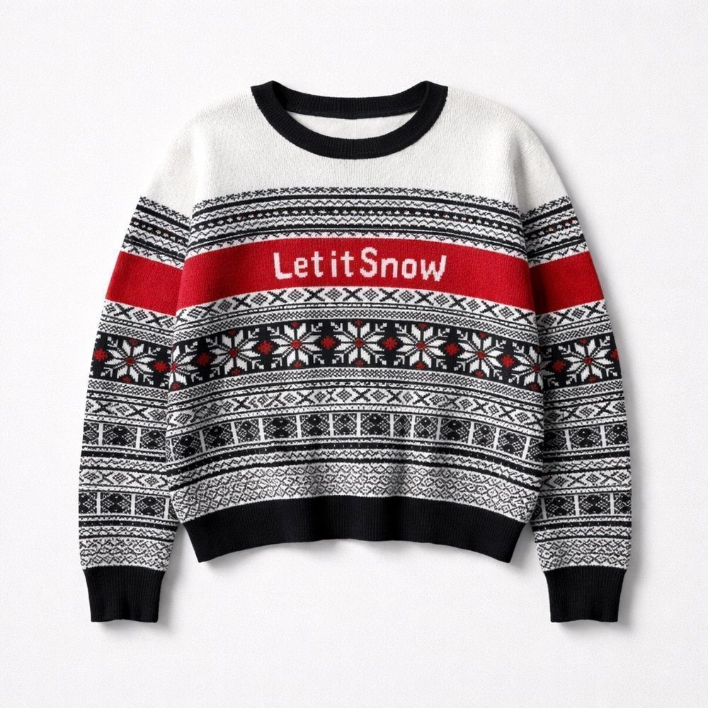 Yes Lola Black white and red Let it snow patterned winter crew neck sweater